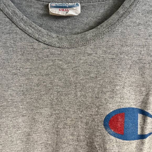 Vintage Champion 1980s Heather Grey Logo Crew Neck Short-Sleeve Tee, Size Small - Picture 3 of 3